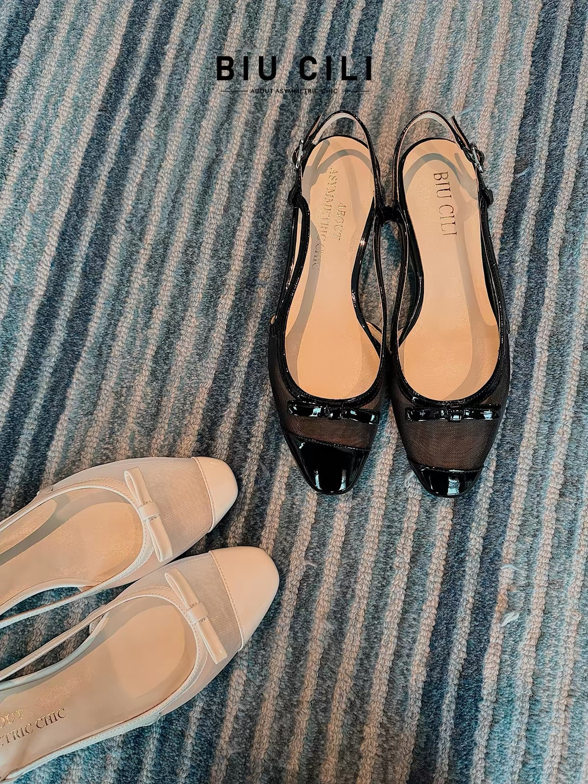 Asymmetric Mesh Slingback Flats