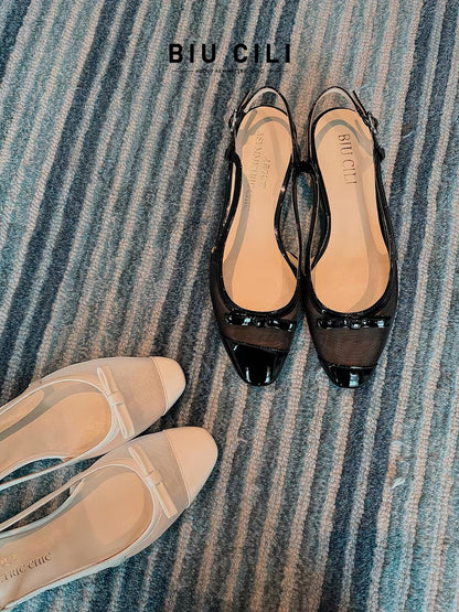 Asymmetric Mesh Slingback Flats