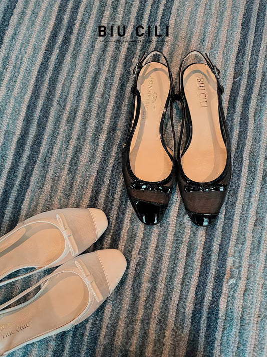 Asymmetric Mesh Slingback Flats