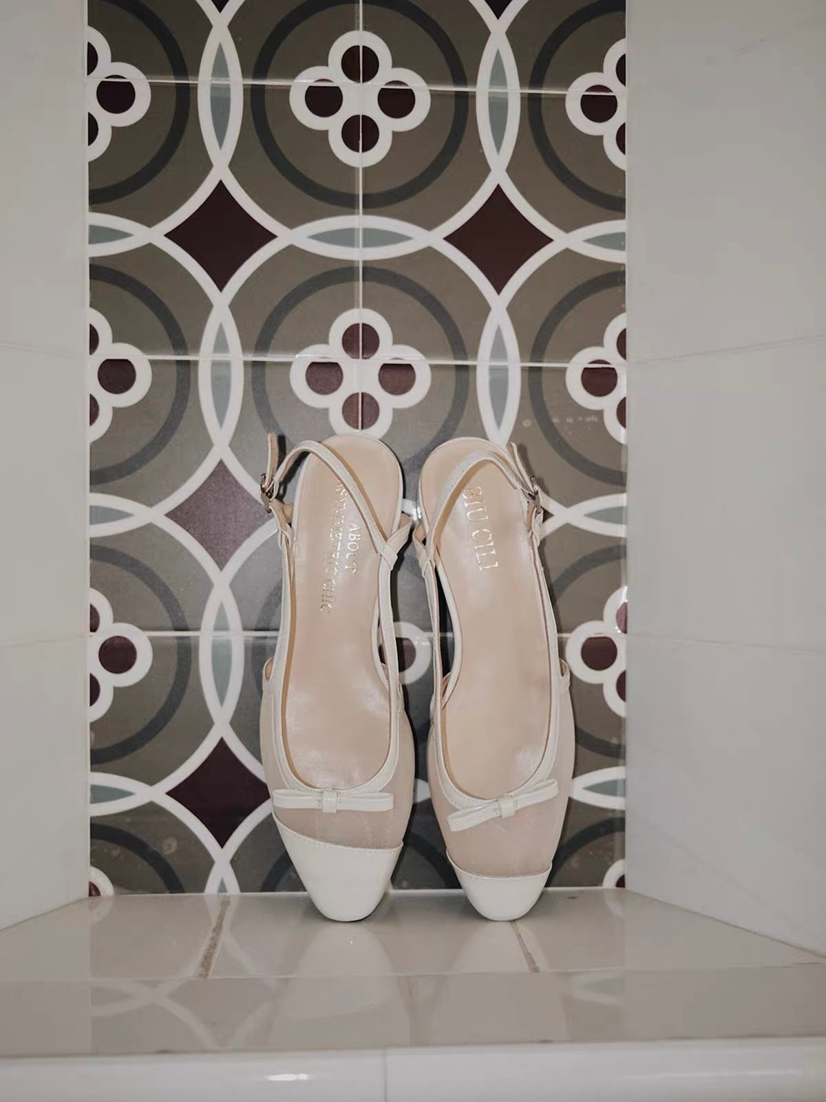 Asymmetric Mesh Slingback Flats