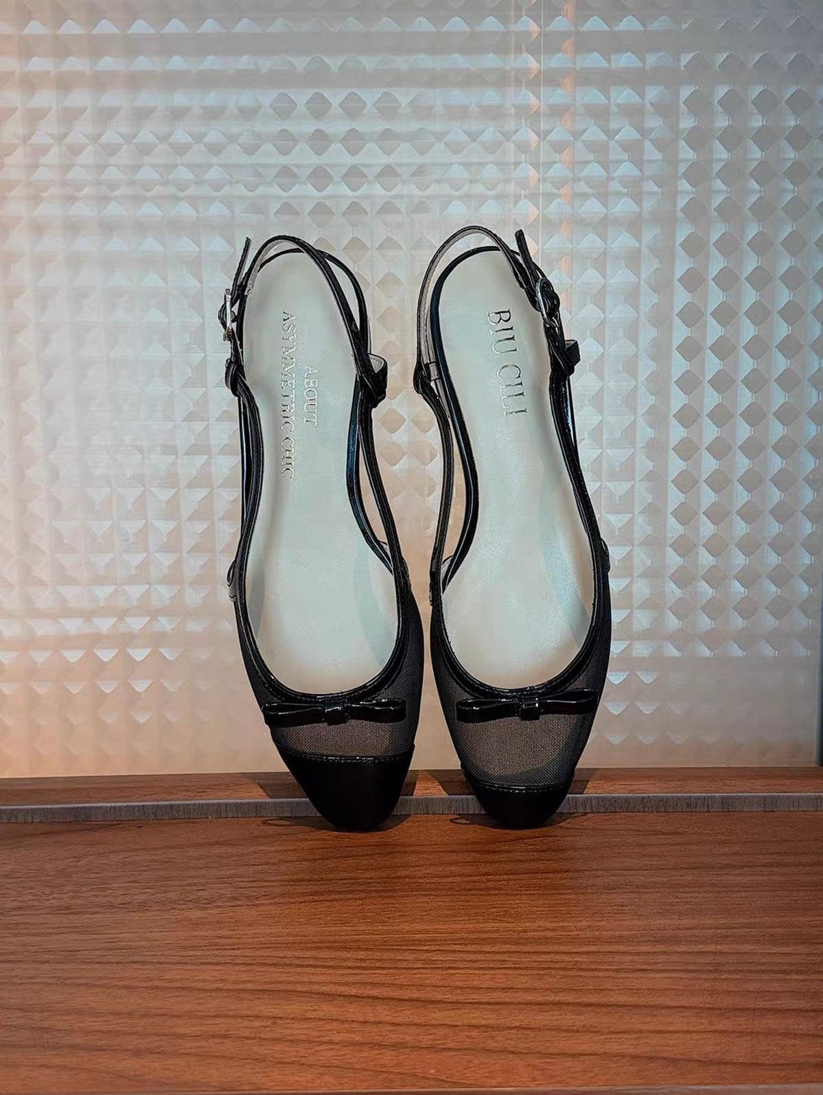 Asymmetric Mesh Slingback Flats