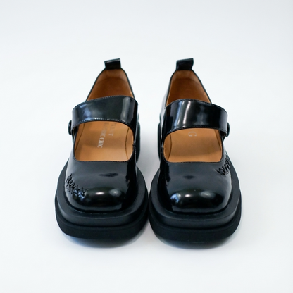 Dark Chocolate Cookie Platform Mary Jane Shoes – Women's Low-Heel Leather Footwear