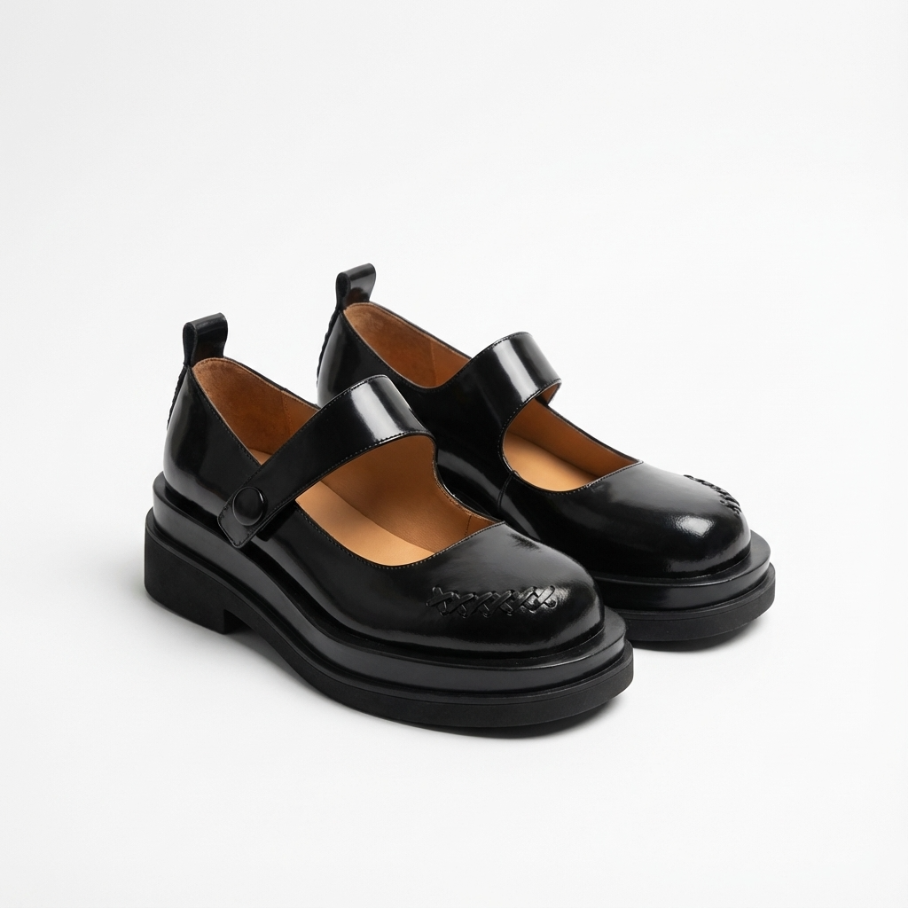 Dark Chocolate Cookie Platform Mary Jane Shoes – Women's Low-Heel Leather Footwear