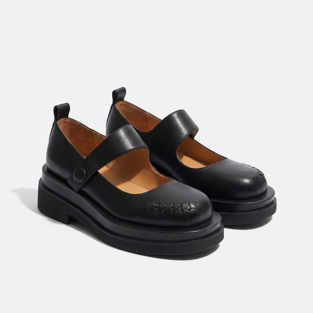 Dark Chocolate Cookie Platform Mary Jane Shoes – Women's Low-Heel Leather Footwear