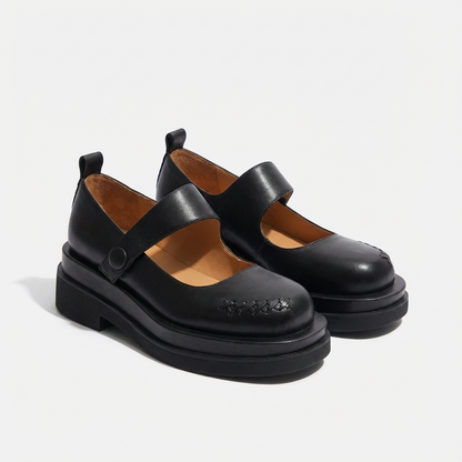 Dark Chocolate Cookie Platform Mary Jane Shoes – Women's Low-Heel Leather Footwear