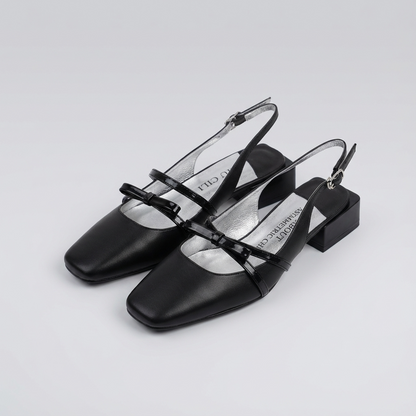 "A'Bow Mary Jane" Women's Square Toe Leather Shoes with Asymmetrical Straps