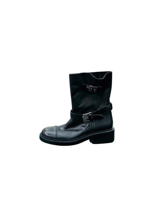 Women's Black Genuine Leather Vintage Engineer Boots