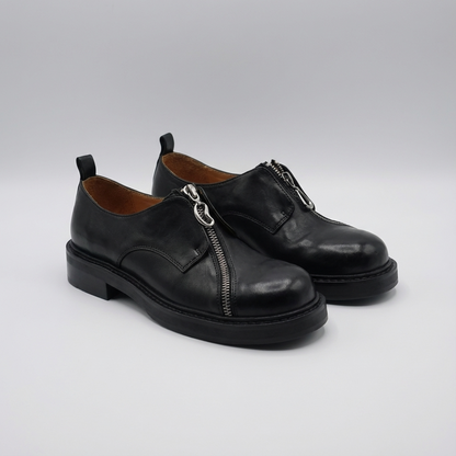 BIU CILI Woody Horsehide Leather Loafer Shoes with Asymmetric Zip