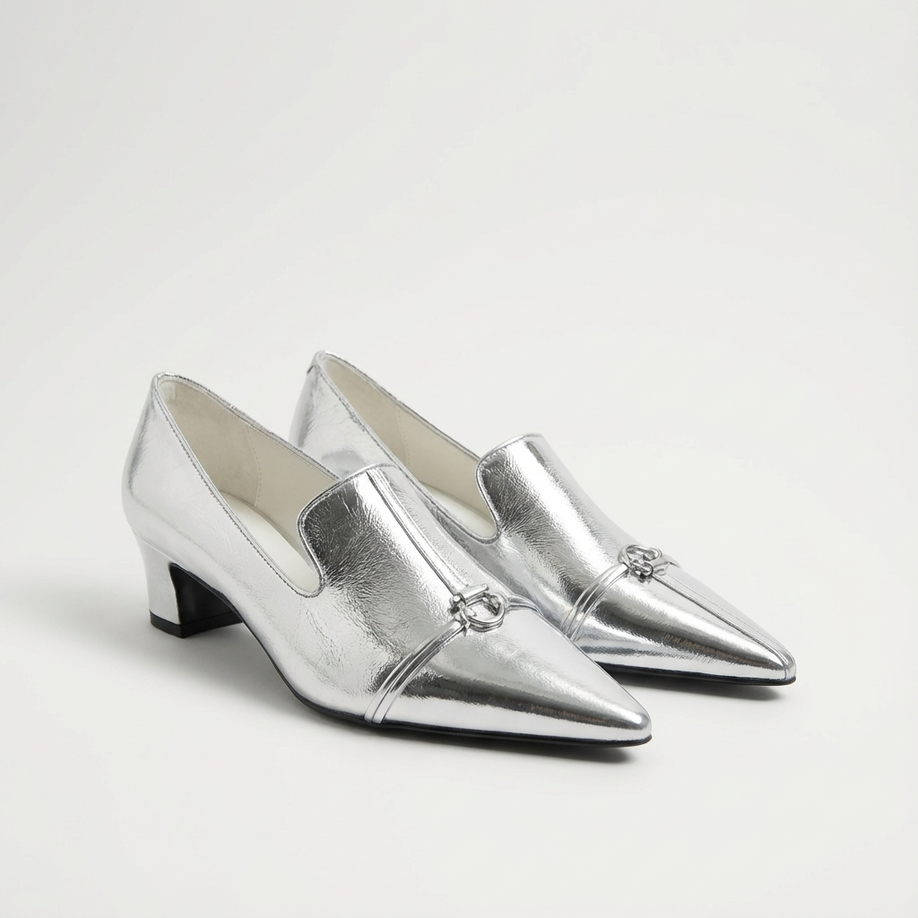 "Modern City" Asymmetric Aesthetic Pointed Toe Heels in Black or Silver