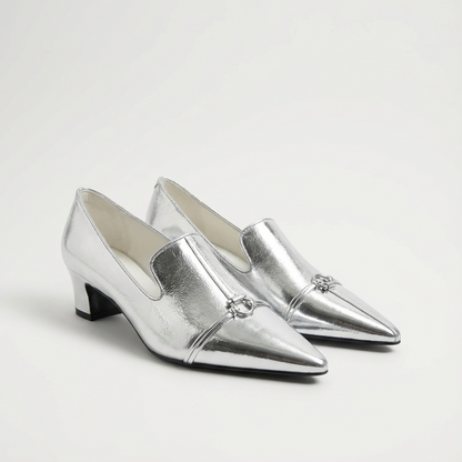 "Modern City" Asymmetric Aesthetic Pointed Toe Heels in Black or Silver