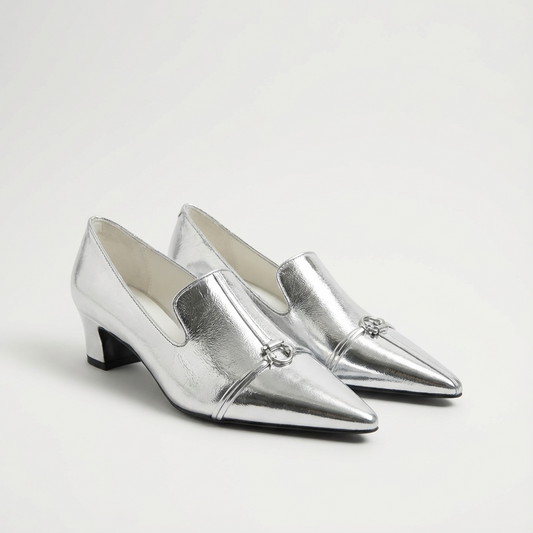"Modern City" Asymmetric Aesthetic Pointed Toe Heels in Black or Silver