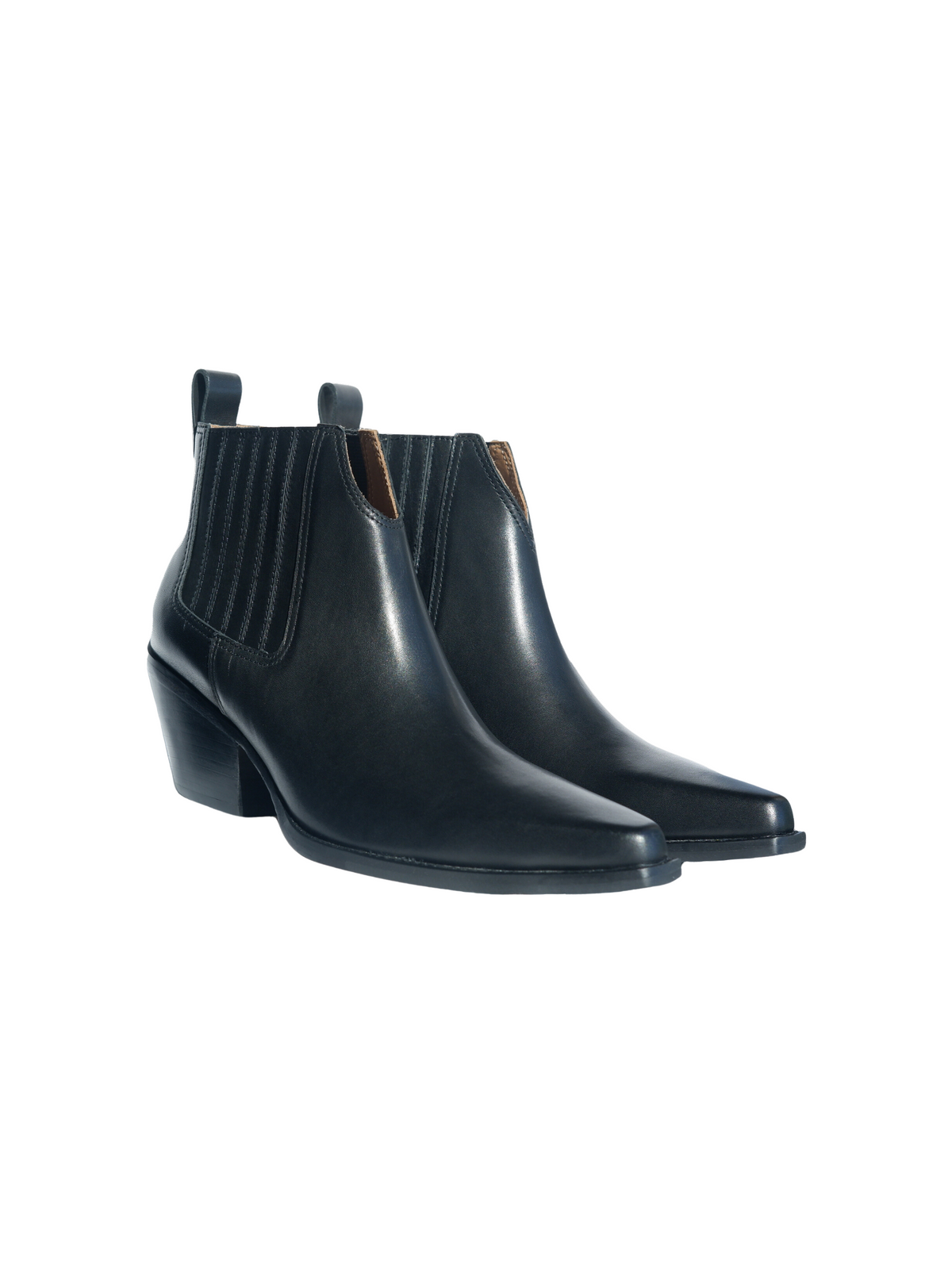 "West World Traveler" Women's Retro Western Leather Pointed Toe Front Ankle Boots in Black