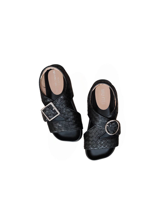Summer Woven Leather Sandals with Asymmetric Buckle Details